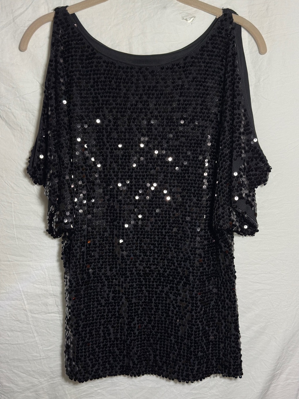 Adrianna Papel Evening Essentials Black Sequin Cold-Shoulder Top Small Glam